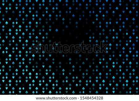 Dark BLUE vector cover with symbols of gamble. Glitter abstract sketch with isolated symbols of playing cards. Pattern for leaflets of poker games, events.