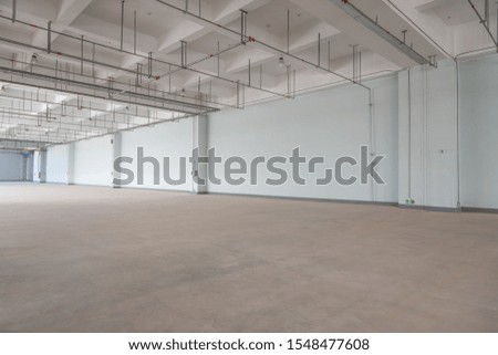 Large garage and factory building concrete building interior space view