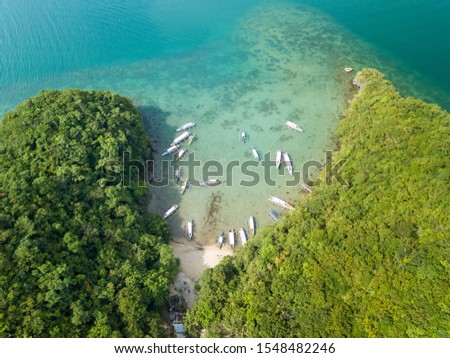 Scenic Bird's eye Drone Aerial Picture of a strait in the Hundred Islands National Park in Pangasinan, Philippines