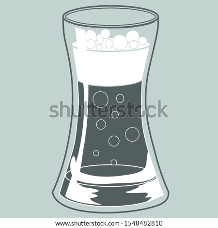 Transparent glass in which ale, carbonated drink or cocktail is poured, the liquid is bubbling, monochrome color vector illustration in gray colors