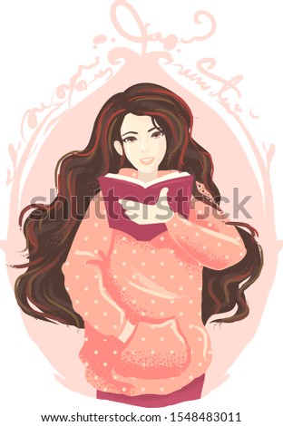 Illustration of a Girl Inside a Frame and Reading a Book