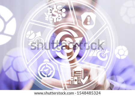 Businessman uses on virtual screen of future and touches icon: portal chart. Forecasting finance business trade market concept. Forecast financial technology.