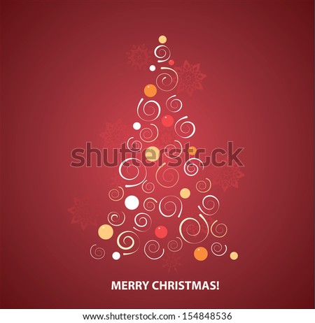 Christmas tree on red background. Christmas card. 