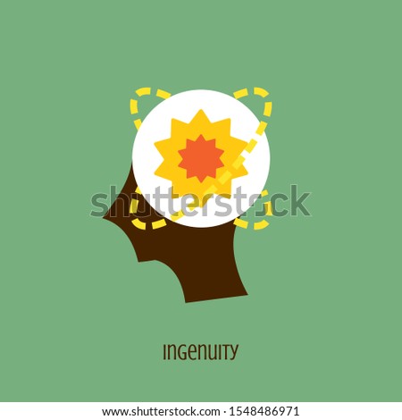 Ingenuity icon concept in the drawing of human brain isolated on green background, vector and illustration.
