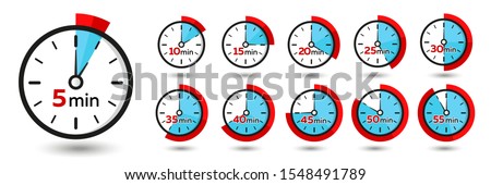 5, 10, 15, 20, 25, 30, 40, 45, 50, 55 Minutes Analog Clock Icons. Vector Time Symbol
 Royalty-Free Stock Photo #1548491789