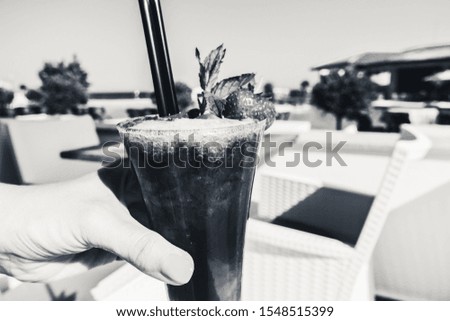 Cocktails at the seaside bar travel background