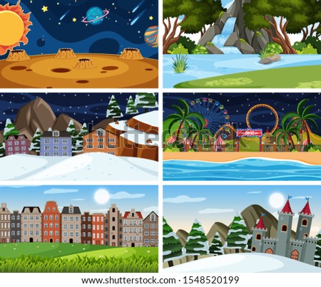 A set of outdoor scene including space illustration