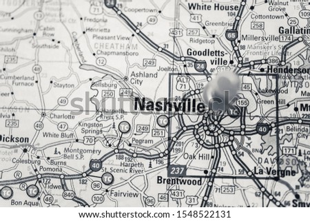 Nashville on the map travel background
