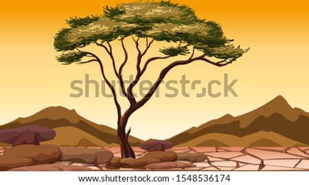 Background scene with tree in dry land illustration