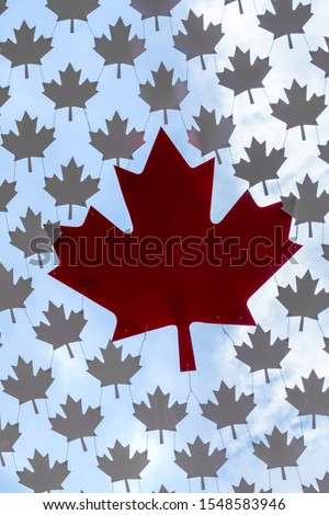 Decoratively Woven Symbol of Canada, vinyl Maple Leaf.