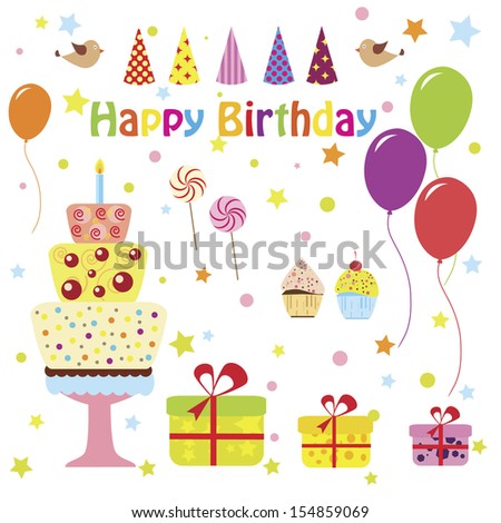 Set of vector birthday party elements