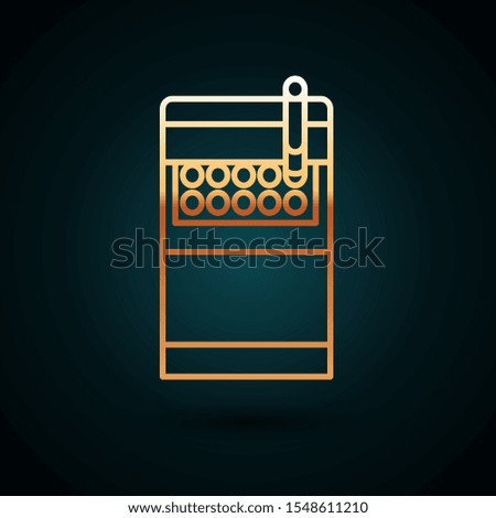 Gold line Open cigarettes pack box icon isolated on dark blue background. Cigarettes pack.  Vector Illustration