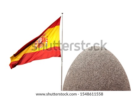 FLAG OF SPAIN AND STONE IN FIRST FLAT TO WRITE TEXT ON WHITE FUND