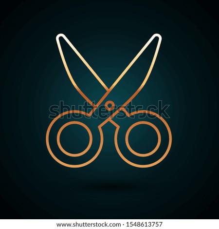 Gold line Scissors icon isolated on dark blue background. Cutting tool sign.  Vector Illustration