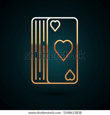 Gold line Deck of playing cards icon isolated on dark blue background. Casino gambling.  Vector Illustration