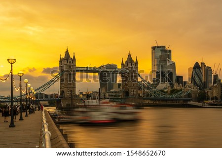 London Tower Bridge at sunset, London UK.