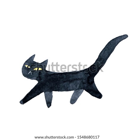 Illustration for your design, poster, postcard-hand drawn cute black cat in cartoon style running.