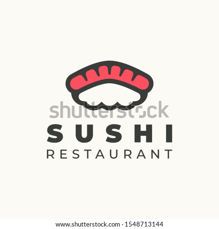 Fish on top of rice sushi illustration for logo template design.
