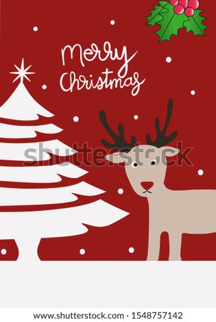 Christmas tree with Reindeer red background illustrator card
