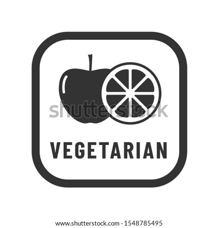 Vegetarian vector icon. Organic, bio, eco symbol. No meat, vegetarian, healthy and nonviolent food. Vector illustration with sliced orange and apple or printing on food packaging