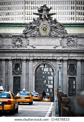 New York City taxi traffic on the way to Grand Central Terminal  Royalty-Free Stock Photo #154878833