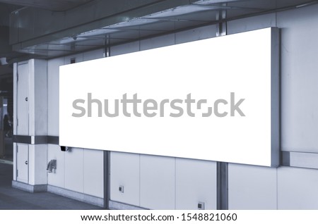 blank billboard white screen led perspective indoor for advertising display interior hall underground metro in city.