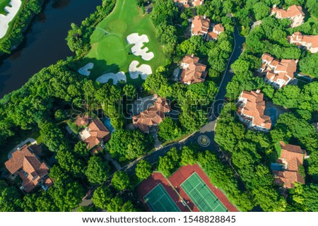Aerial view of a beautiful green golf course.high angle view.