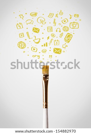 Paintbrush close-up with sketchy social media icons