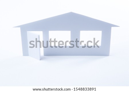 Realtor company. Concept - real estate services. Checking the home before buying. Real Estate Management Company. Long-term residential rentals of Real Estate. House silhouette on a white background