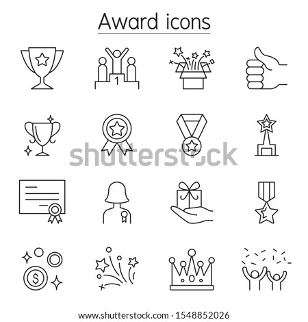 Award, Reward, Trophy icons set in thin line style