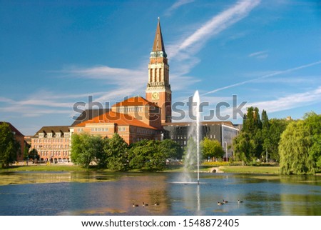 City of Kiel - Kleiner Kiel with Town Hall Tower and Opera House - Germany Royalty-Free Stock Photo #1548872405