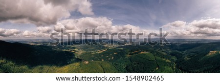 Aerial drone photography of giant mountains, Poland - Czech Republic border. Panoramic shot.