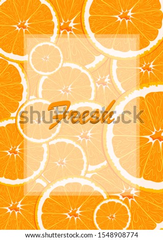 Fruit poster with place for text. Vector poster design with tangerines, oranges, leaves and flowers. Greeting card with citruses.