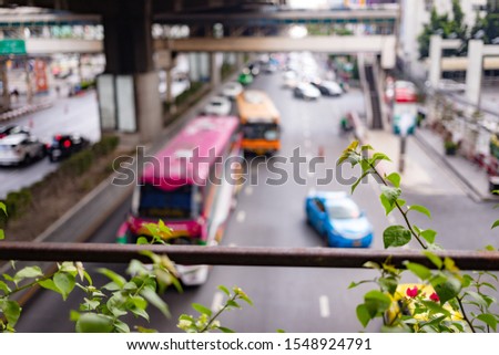 Blurry background of traffic on road in Bangkok
