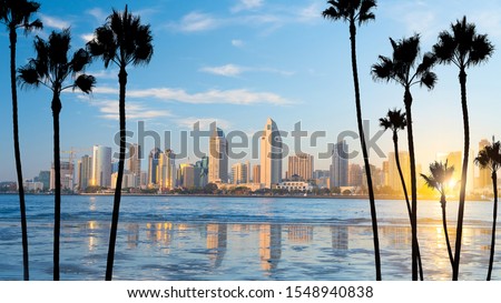 Downtown San Diego skyline in California, USA at sunset Royalty-Free Stock Photo #1548940838
