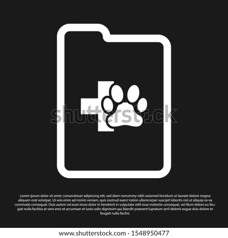 Black Clipboard with medical clinical record pet icon isolated on black background. Health insurance form. Medical check marks report