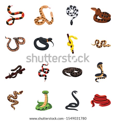 Wild snake vector cartoon icon.Set Illustration of poisonous snake and wild animal. Vector set of icon python, viper, cobra.
