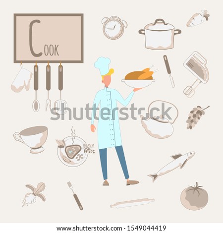 Colorful vector alphabet. Book of professions. Profession Cook. Letter C