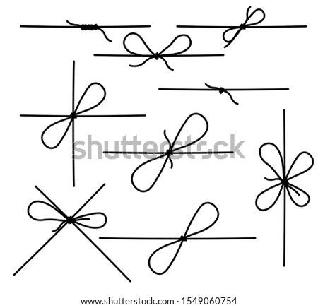 Set of rope knots, marine knots, bows, vector illustration.