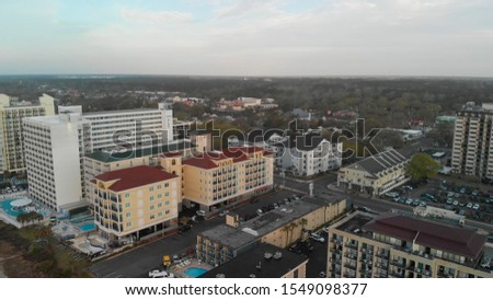 Beautiful aerial view of Myrtle Beach skyline on a sunny day, South Carolina.