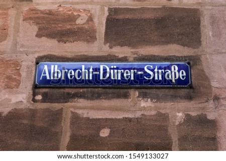 A street sign for Albrecht Durer Strasse in the city of Nuremberg in Germany. 