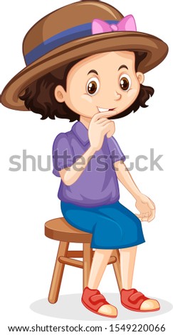 One happy girl sitting on chair illustration