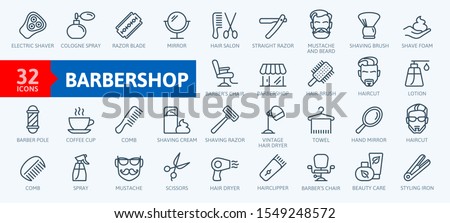 Barber shop elements - minimal thin line web icon set. Outline icons collection. Simple vector illustration. Royalty-Free Stock Photo #1549248572