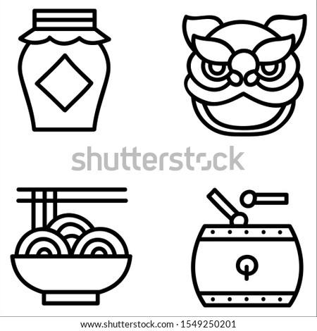 Hand drawn doodle Happy Chinese New Year icons set. Vector illustration.