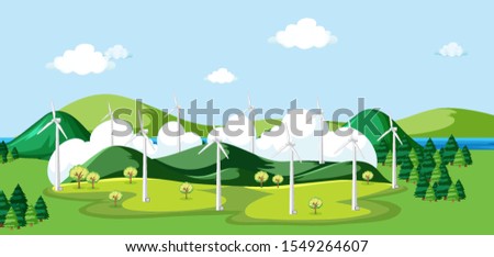 Scene with windmill in the field illustration