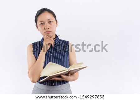 a young Asian female in front of white background
