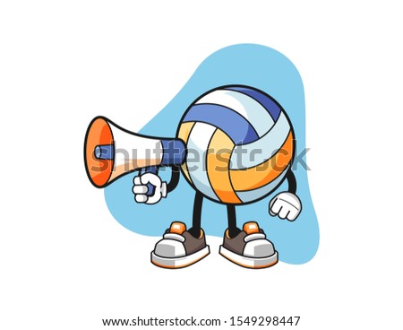 Volleyball hold megaphone cartoon. Mascot Character vector.