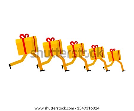Gift box runs. Gift Delivery. Christmas present running. Xmas and New Year vector illustration