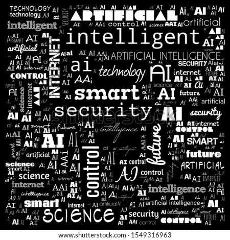 AI (artificial intelligence) word cloud use for banner, painting, motivation, web-page, website background, t-shirt & shirt printing, poster, gritting, wallpaper (illustration)