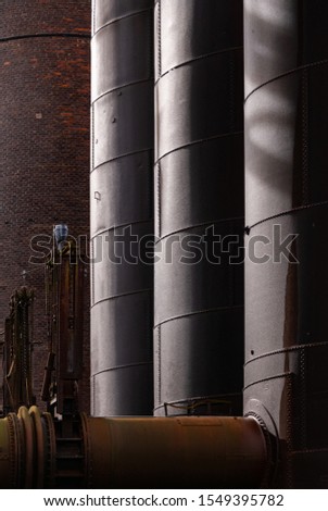 Blast Furnace with rust and rivets in old industrial area of Neunkirchen Germany